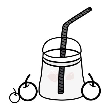 güler yüzlü lezzetli siluet vektör çizim kiraz içecek simgesinin