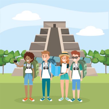 kadın ve erkek arkadaş yazıtlar vektör çizim tapınağında