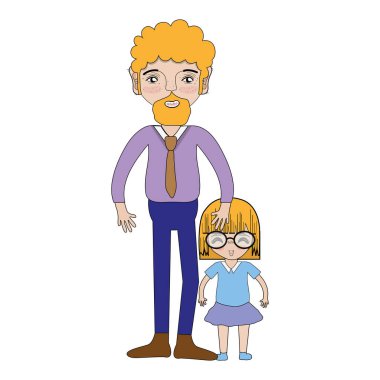 Baba ve kızı beyaz arka plan, vektör çizim üzerinde