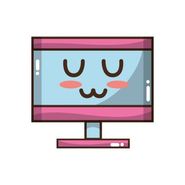 Kawaii şirin ihale bilgisayar teknoloji vektör çizim