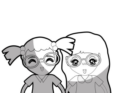 tatlı güzel kızlar saç modeli ve rahat kıyafet, vektör çizim ile satır