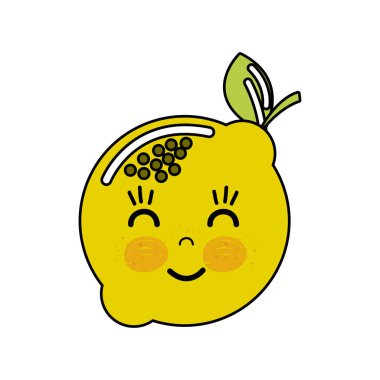 Kawaii güzel mutlu limon simgesi, vektör çizim tasarım