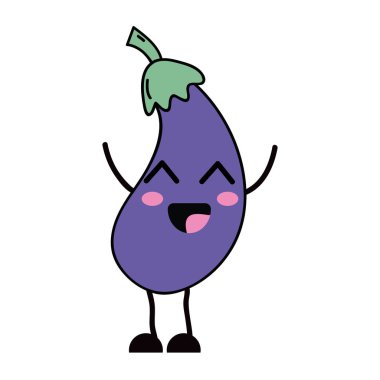 Kawaii şirin mutlu patlıcan sebze, vektör çizim