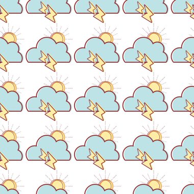 Güneş ve gök gürültüsü hava arka plan vektör çizim ile şirin bulut