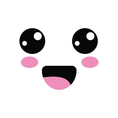 Kawaii sevimli mutlu yüz ağız ve yanakları, vektör çizim ile