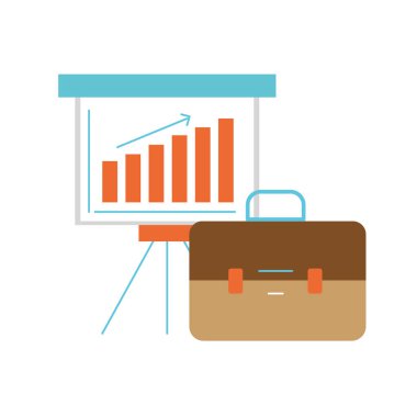 Diyagram ve evrak çantası'nı vektör çizim bar istatistikleri ile sunum