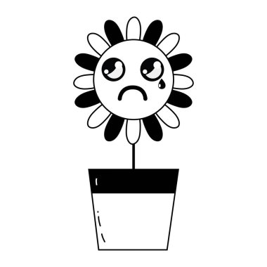 kontur kawaii güzellik ve ağlayan çiçek bitki vektör çizim