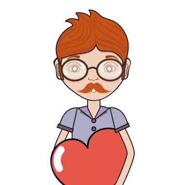 adam bıyık ve kalbini göğsünden, vektör çizim