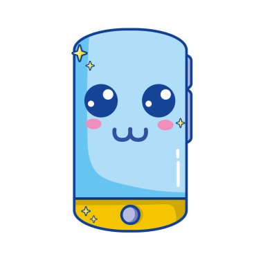 Kawaii şirin mutlu smartphone teknoloji vektör çizim