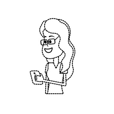 noktalı şekil güzellik kadın saç modeli ve el vektör illustrtaion smartphone ile