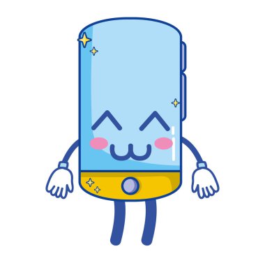 Kawaii şirin mutlu smartphone teknoloji vektör çizim