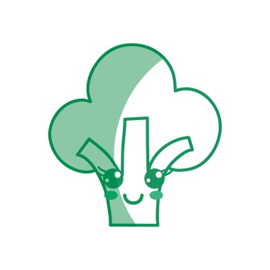 siluet kawaii şirin mutlu brokoli sebze, vektör çizim