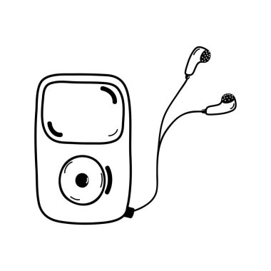 kulaklık ile satır mp3 çalar müzik, vektör çizim dinlemek için