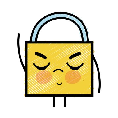 Kawaii şirin kızgın asma kilit güvenlik vektör çizim