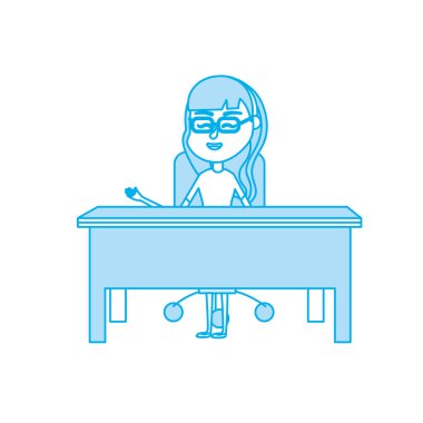 oturma ve öğrenciler vektör çizim için açıklayan kontur kadın öğretmen