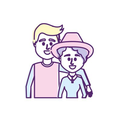 Çift birlikte rahat kıyafetler vektör çizim tasarım