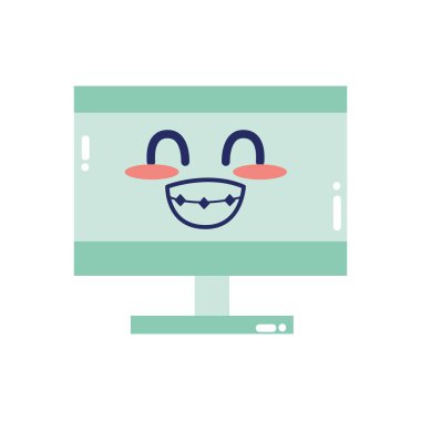 Kawaii şirin ihale bilgisayar teknoloji vektör çizim