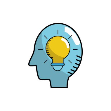 siluet yan adam ampul fikir vektör çizim ile