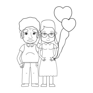 coupe yaşlılar gözlük ve saç modeli vektör çizim ile satır
