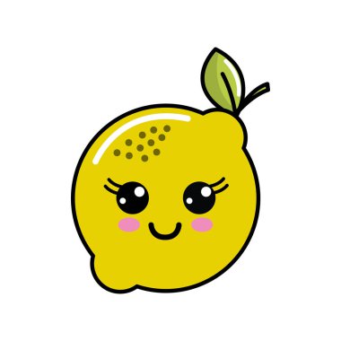 Kawaii güzel mutlu limon simgesi, vektör çizim tasarım