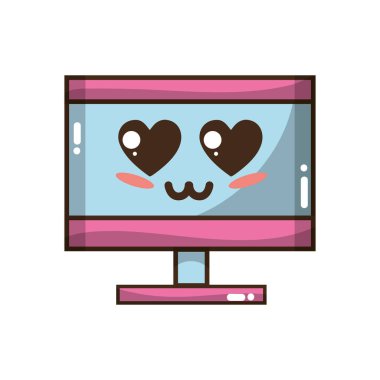 Kawaii şirin ihale bilgisayar teknoloji vektör çizim