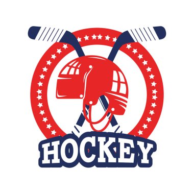 Hokey kask ve sopalarla ekipman vektör çizim ile etiket