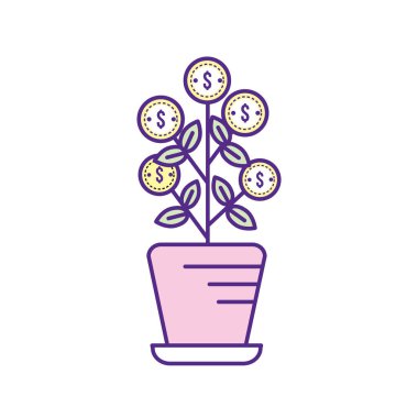 saksı vektör çizim içinde paralar yapraklarla bitki