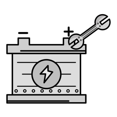 gri tonlamalı pil araba servisi mekanik onarım vektör çizim için