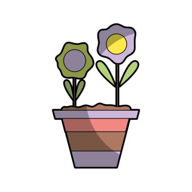 yaprakları ve yaprakları içinde plantpot vektör çizim çiçek