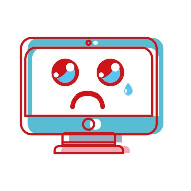 Kawaii şirin ağlayan ekran monitör vektör çizim