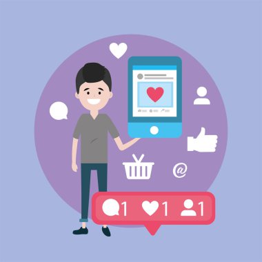 adam akıllı telefon mesaj medya bilgi vektör çizim ile