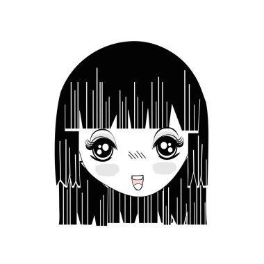 güzel kız yüz saç modeli ve ifade ile kontur, illüstrasyon vektör