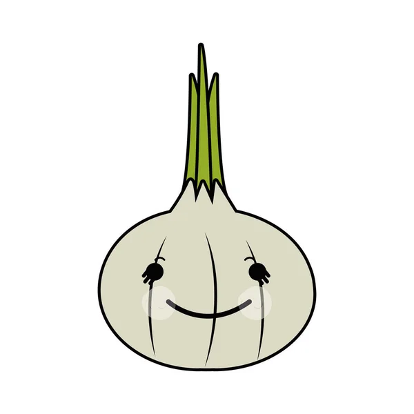 Kawaii Милый Счастливый Лук Овощ Векторные Иллюстрации Дизайн Изображения — стоковый вектор