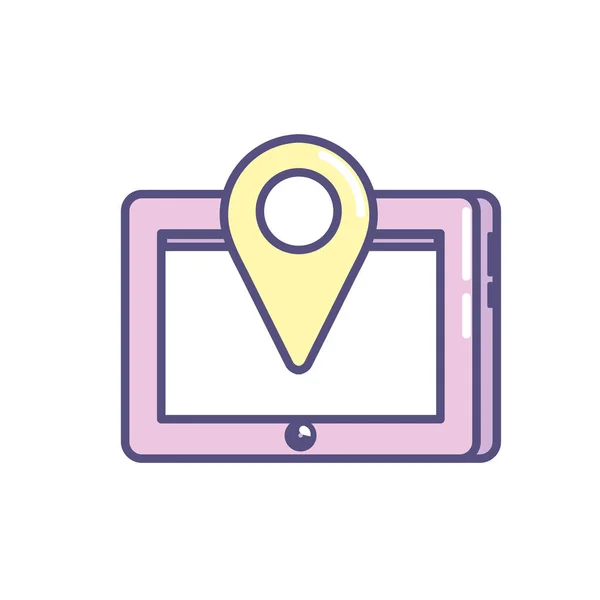 Tablet Tecnologia Com Localização Mapa Símbolo Vetor Ilustração —  Vetores de Stock