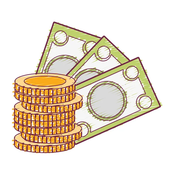 Billets Pièces Cash Moey Illustration Vectorielle Devises — Image vectorielle