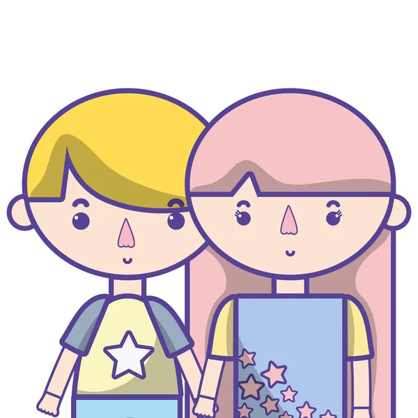 Pareja Niños Con Peinado Ropa Pijama Vector Ilustración — Vector de stock