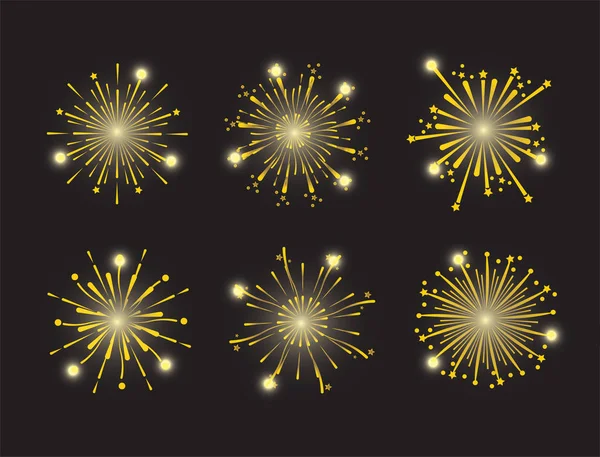 Set Fuoco Artificio Decorazione Notturna Illustrazione Vettoriale Vacanza — Vettoriale Stock