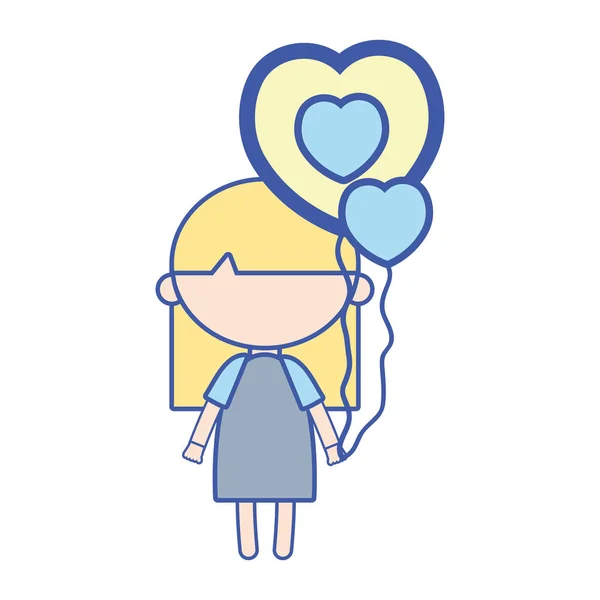 Chica Belleza Con Globos Corazón Diseño Peinado Vector Ilustración — Vector de stock