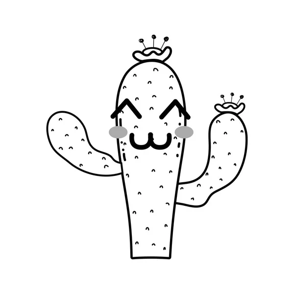 Ligne Kawaii Belle Heureuse Illustration Vectorielle Plante Cactus — Image vectorielle