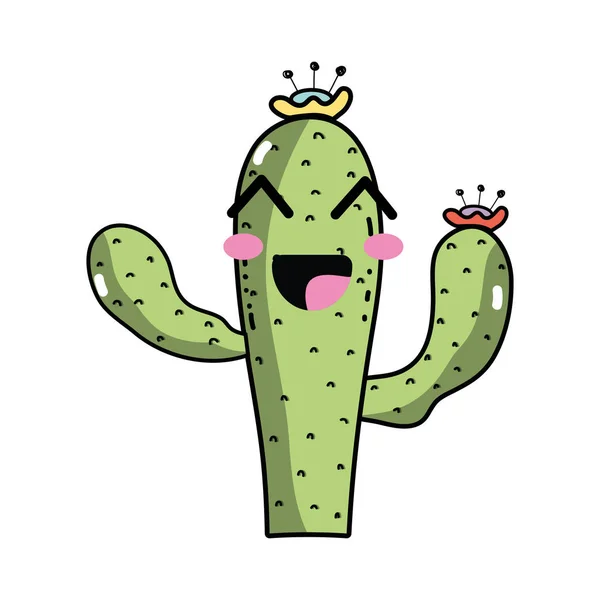 Kawaii Nice Happy Cactus Plant Vector Illustration - Stok Vektor