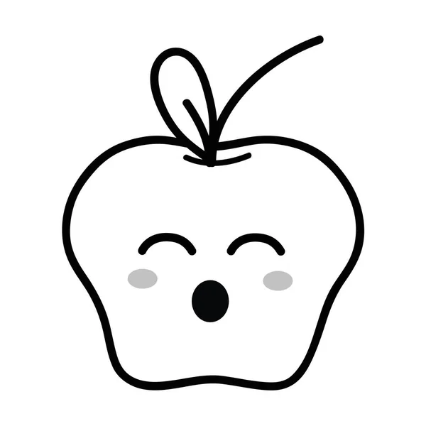 Linie Kawaii Roztomilý Funny Apple Ovoce Vektorové Ilustrace — Stockový vektor