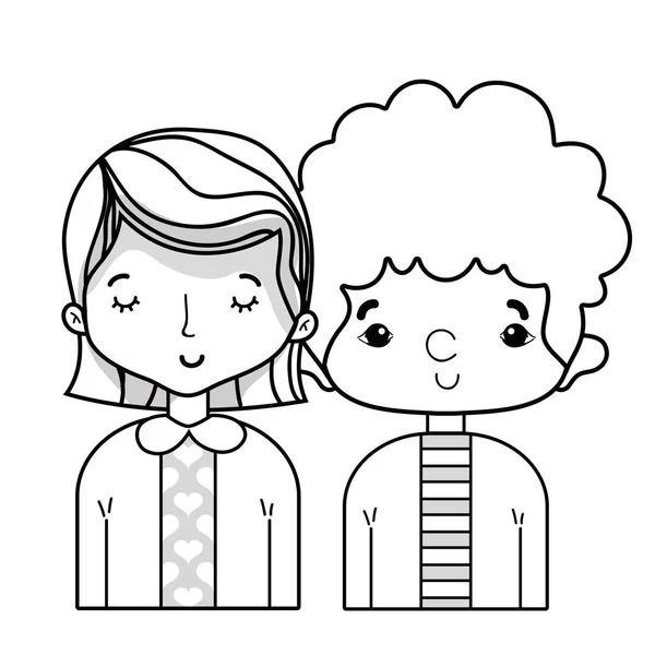 Ligne Couple Beauté Avec Illustration Vectorielle Conception Coiffure — Image vectorielle