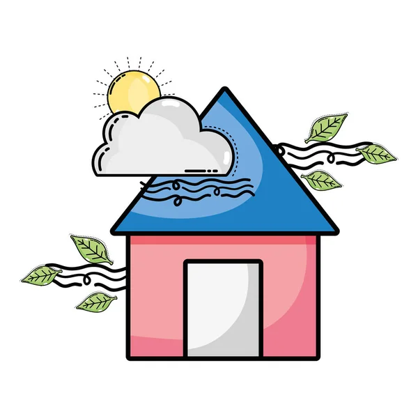 Casa Con Nube Sol Vector Meteorológico Natural Ilustración — Vector de stock