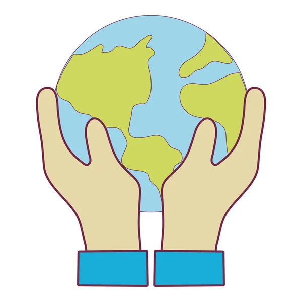 Mãos Com Planeta Terra Para Ambiente Cuidado Ilustração Vetorial — Vetor de Stock
