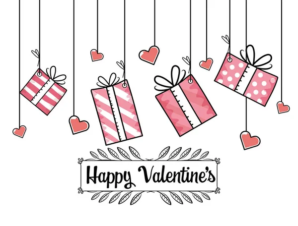 Geschenke Mit Herzen Valentinstag Dekoration Vektor Illustration — Stockvektor
