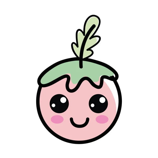 Icône Légume Tomate Heureuse Kawaii Illustration Vectorielle Signe — Image vectorielle