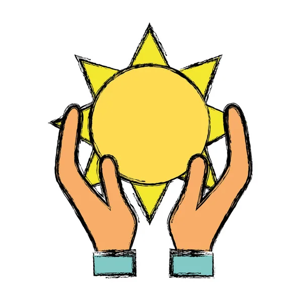 Естественное Солнце Икона Погоды Руках Векторные Иллюстрации — стоковый вектор