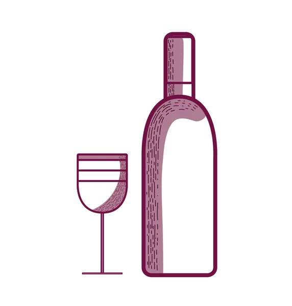 Wijnfles Met Glas Drank Vector Illustratie Ontwerp — Stockvector