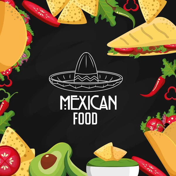 Taco Quesadilla Burrito Comida Mexicana Lanche Menu Tema Ilustração Vetorial — Vetor de Stock