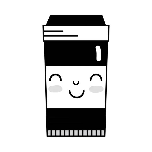 Kontur Kawaii Şirin Mutlu Kahve Plastik Kap Vektör Çizim — Stok Vektör
